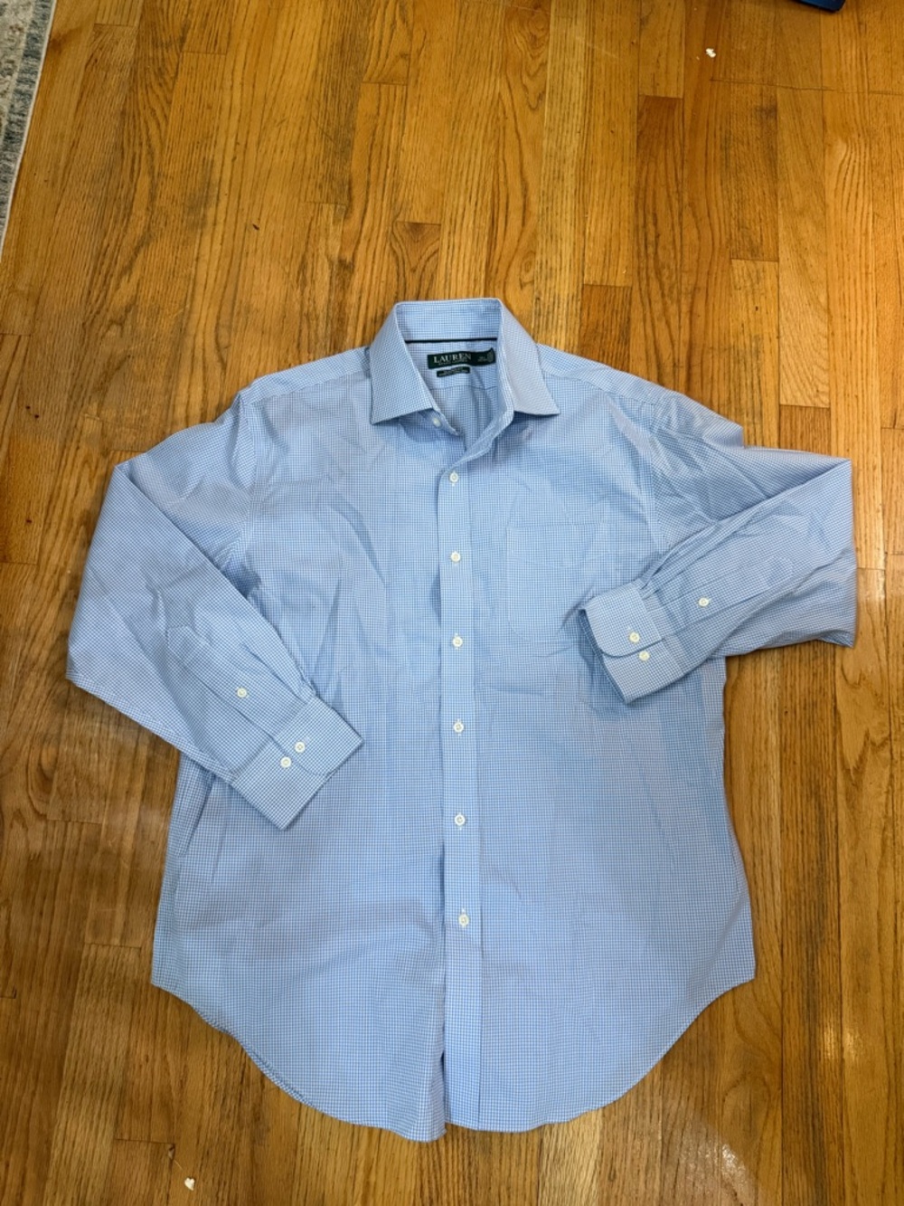 Lauren Ralph Lauren Classic Fit Cotton Stretch Blue Check Dress Shirt 16.5 32/33